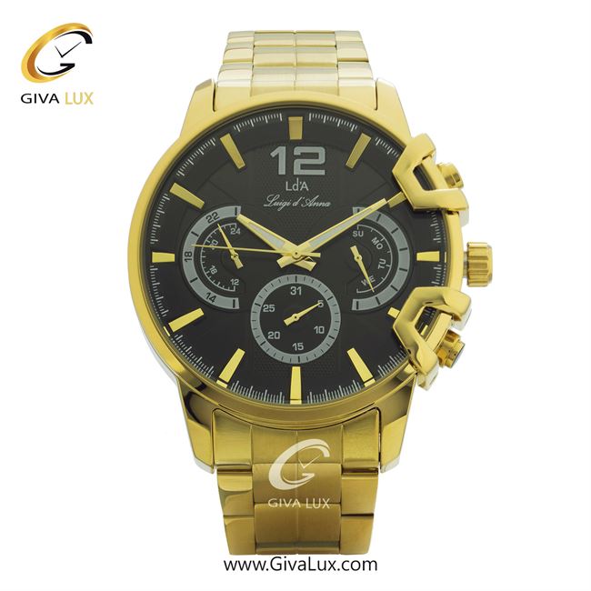 ساعت مچی اورجینال مردانه LdA سه موتوره فول تایم طلایی | طلایی| مشکی| کد رفرنس 2396